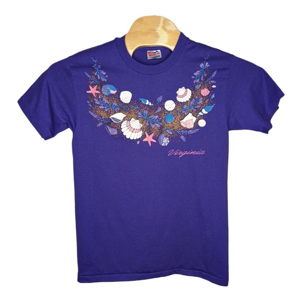 Vintage Virginia Seashell T‎ Shirt Medium Purple Ocean Single Stitch Made In USA